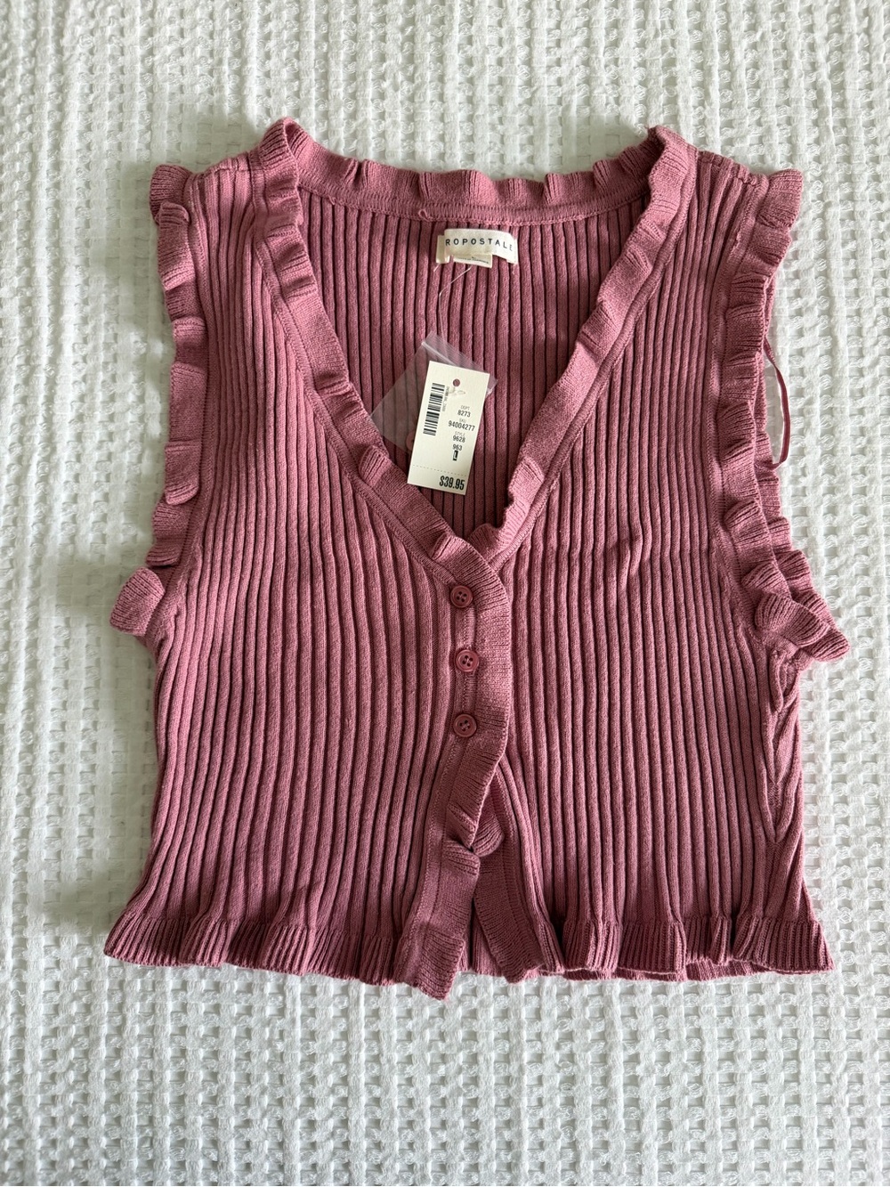 Aeropostale Pink Ribbed Knit Button Front Sweater Vest